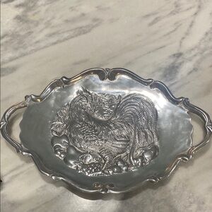 Elegant Silver Rooster Tray